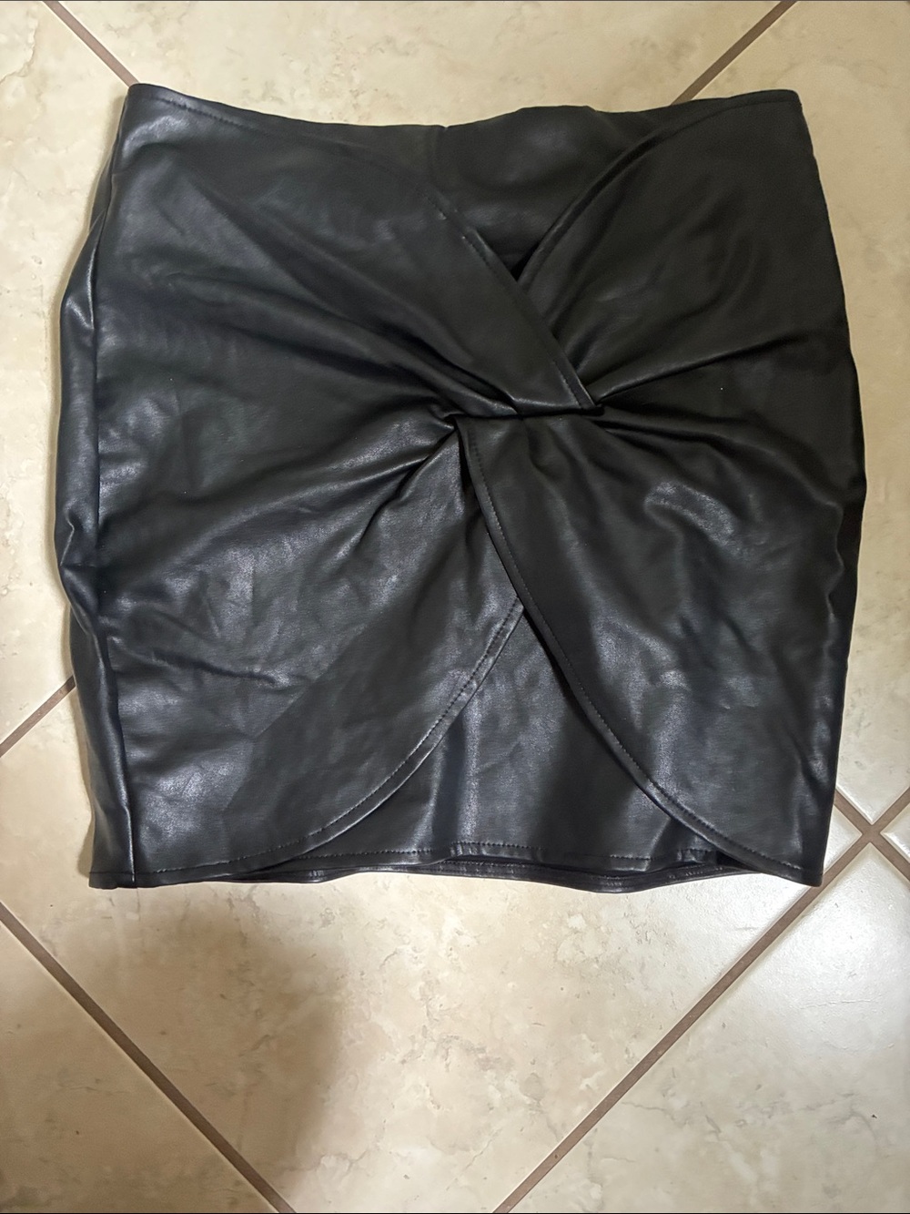 Express Black Faux Leather Twist-Front Mini Skirt